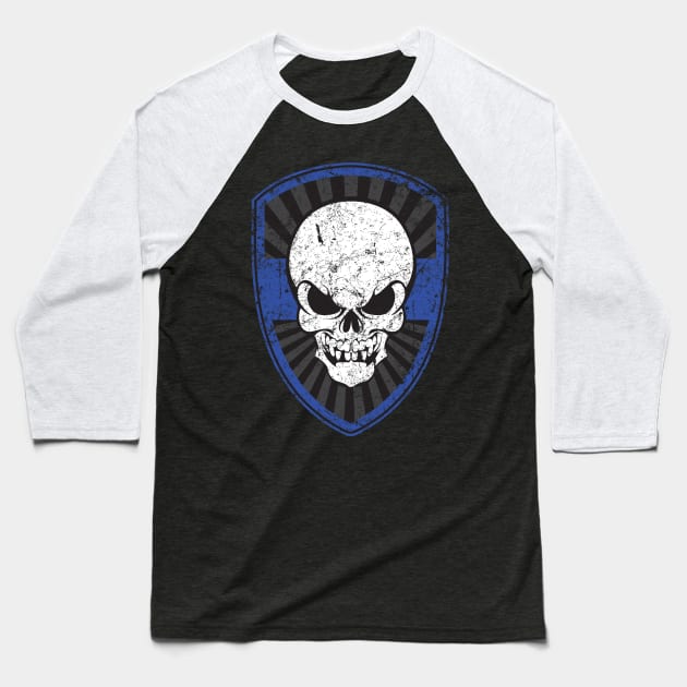 Thin Blue Line Skull Baseball T-Shirt by MindsparkCreative